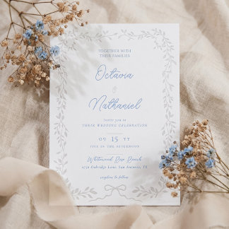 Elegant Vintage Botanical Leafy Bow Frame Wedding Letterpress Invitation