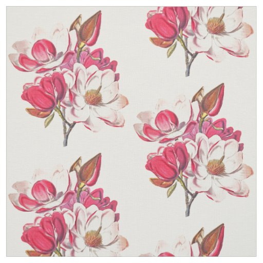 Elegant Vintage Botanical Magnolia Flower Fabric