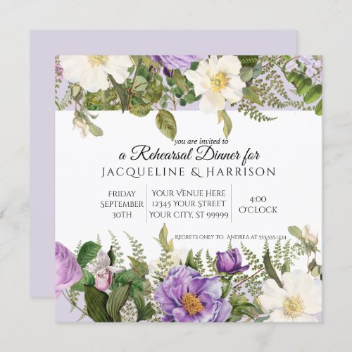 Elegant Vintage Botanical Peony Floral Lavender Invitation