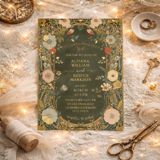 Elegant Vintage Botanical Wedding Invitation Foil Invitation