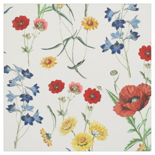 Elegant Vintage Botanical Wildflowers Poppies Fabric