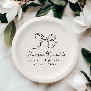 Elegant Vintage Bow Cream Graduation Paper Plates