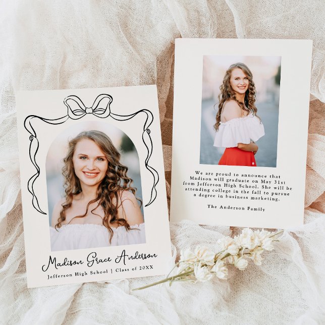 Elegant Vintage Bow Cream Photo Graduation Announcement (Creator Uploaded)