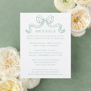 Elegant Vintage Bow Wedding Details Letterpress Enclosure Card