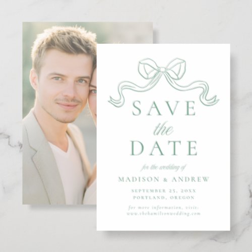 Elegant Vintage Bow Wedding Save the Date Letterpress Photo Cards
