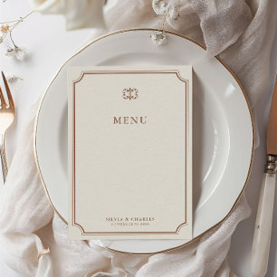 Elegant Vintage Brown & Ecru Classic Wedding Menu