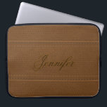 Elegant Vintage Brown Faux Leather Look Stitches Laptop Sleeve<br><div class="desc">Simple elegant brown faux leather look stitches accent (image of leather) with custom and optional monogram</div>