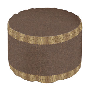 Elegant Vintage Brown leather Gold Border Pouf