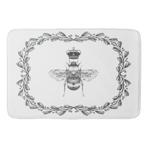 Elegant Vintage Bumble Bee & Floral Frame Bath Mat