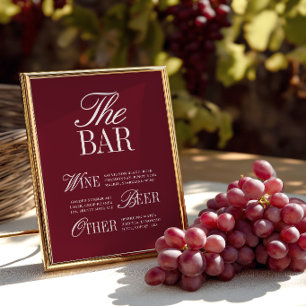 Elegant Vintage Burgundy Bar Menu Wedding Sign