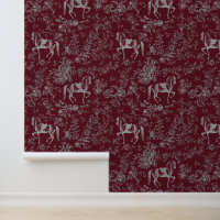 Elegant Vintage Burgundy Gray Horse Floral Pattern