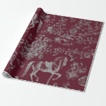 Elegant Vintage Burgundy Gray Horse Floral Pattern Wrapping Paper