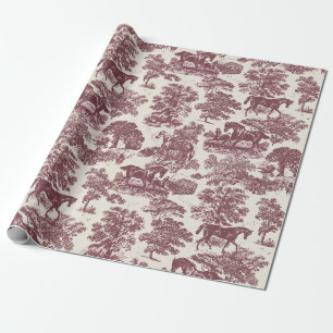 Elegant Vintage Burgundy Horse Toile on Beige  Wrapping Paper