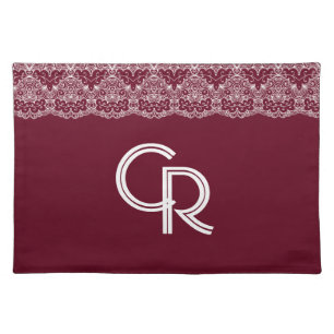 Elegant Vintage Burgundy Maroon White Lace Cloth Placemat