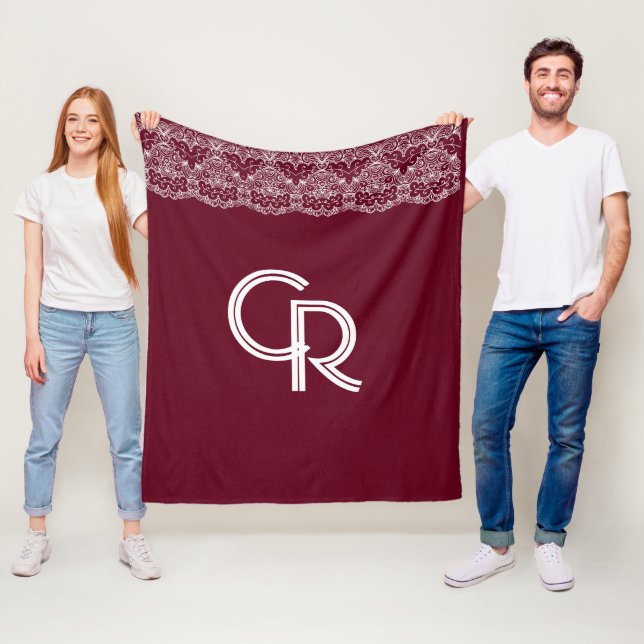 Elegant Vintage Burgundy Maroon White Lace Fleece  (In Situ)