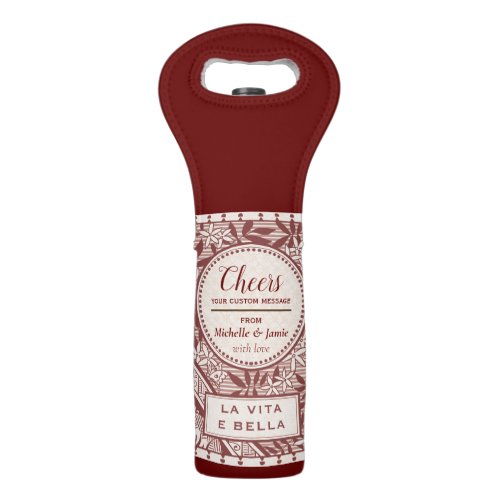 Elegant Vintage Burgundy Quote Cheers Custom Wine Bag