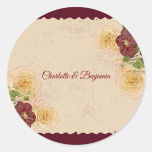Elegant Vintage Burgundy Wedding Favor Sticker