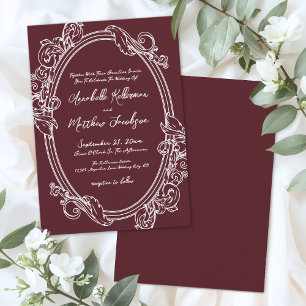Elegant Vintage Burgundy Wedding Invitation