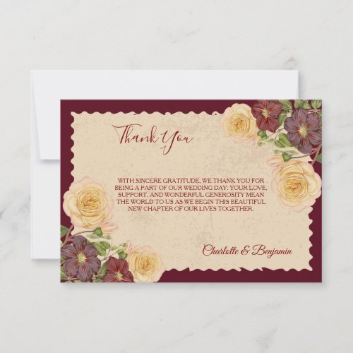 Elegant Vintage Burgundy Wedding Thank You Card