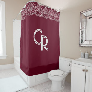 Elegant Vintage Burgundy White Lace Shower Curtain