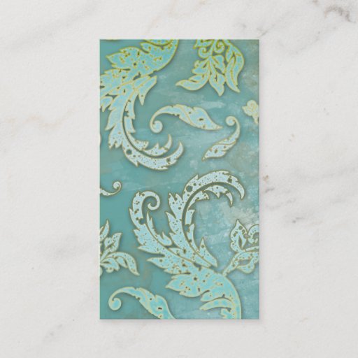 Customizable Elegant Vintage Business Card Verdigris Swirls Blu