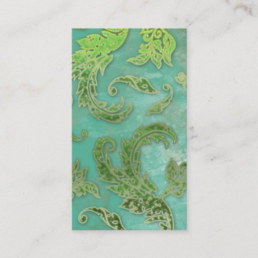 Customizable Elegant Vintage Business Card Verdigris Swirls Grn