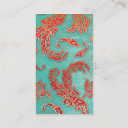 Customizable Elegant Vintage Business Card Verdigris Swirls Red