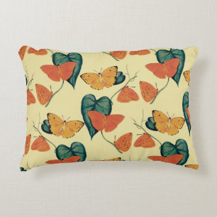 Elegant Vintage Butterflies and Leaves Pattern Accent Pillow