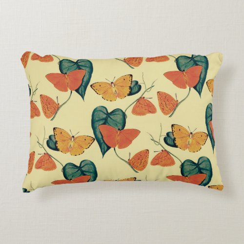 Elegant Vintage Butterflies and Leaves Pattern  Accent Pillow