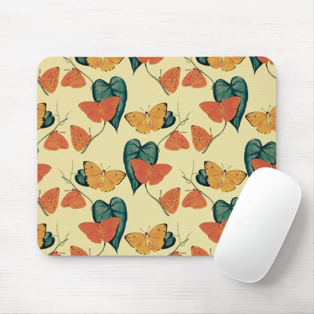 Elegant Vintage Butterflies and Leaves Pattern | Mouse Pad (With Mouse)