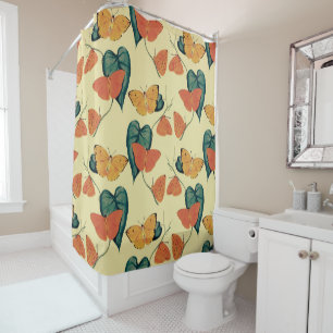 Elegant Vintage Butterflies and Leaves Pattern Shower Curtain