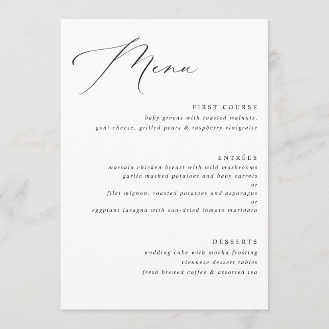 Elegant Vintage Calligraphy Wedding Menu (Front)