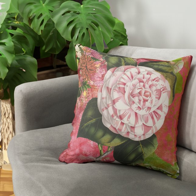 Elegant Vintage Camellia Floral Collage Throw Pillow (Creator Uploaded)
