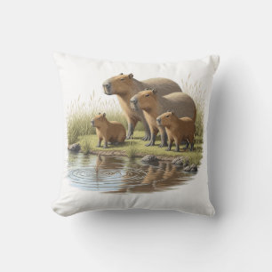Elegant Vintage Capybara Family Throw Pillow