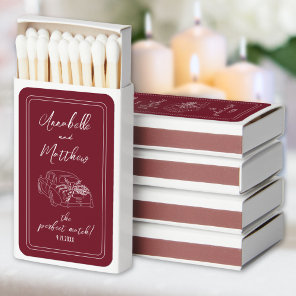 Elegant Vintage Car Burgundy Red Wedding Matchboxes