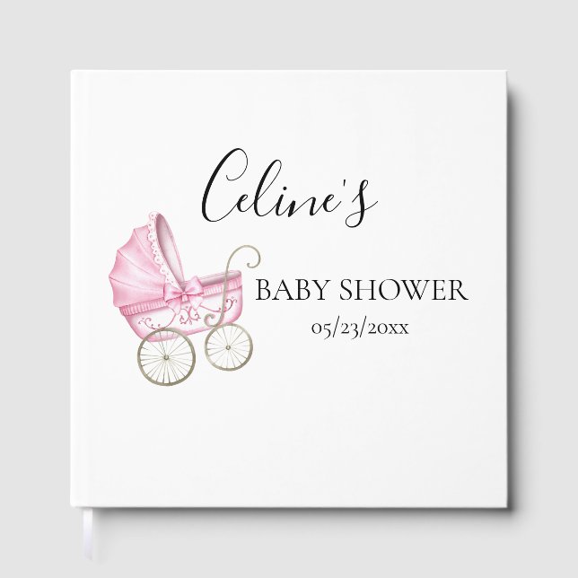 Elegant Vintage Carriage Baby Shower Guest Book (Front)