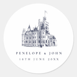 Elegant Vintage Castle Destination Wedding Classic Round Sticker