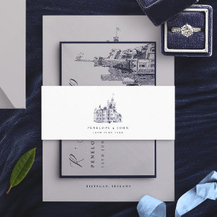 Elegant Vintage Castle Destination Wedding Invitation Belly Band