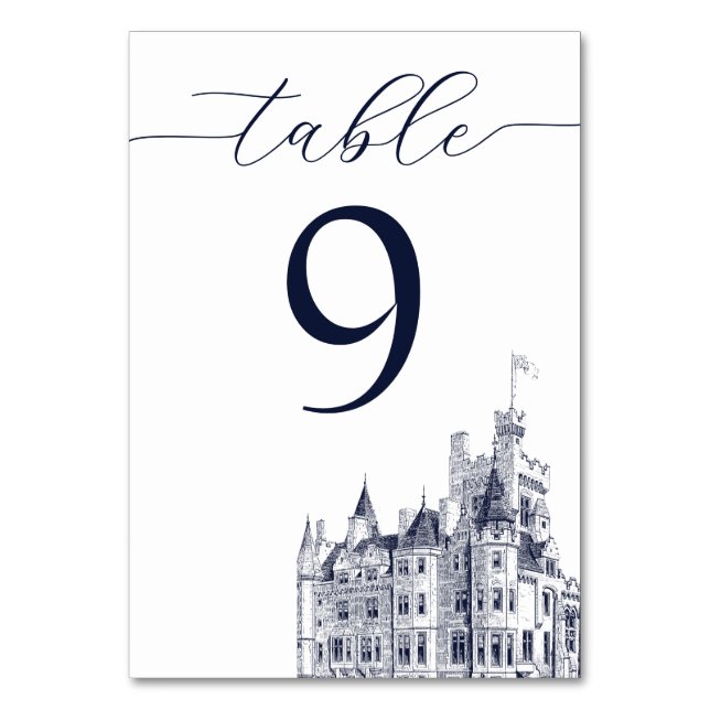 Elegant Vintage Castle Destination Wedding Table Number (Back)