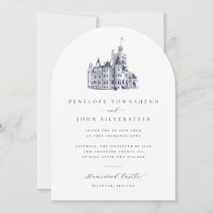 Elegant Vintage Castle Illustration Arch Wedding Invitation