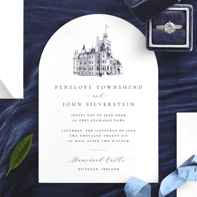 Elegant Vintage Castle Illustration Arch Wedding Invitation | Zazzle
