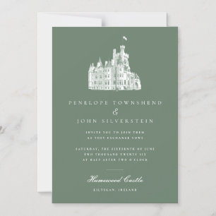 Elegant Vintage Castle Illustration Green Wedding Magnetic Invitation