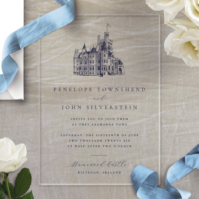 Elegant Vintage Castle Illustration Wedding Acrylic Invitations (Elegant Vintage Castle Illustration Wedding Acrylic Invitations)