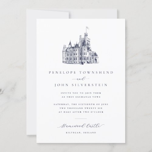 Elegant Vintage Castle Illustration Wedding Invitation