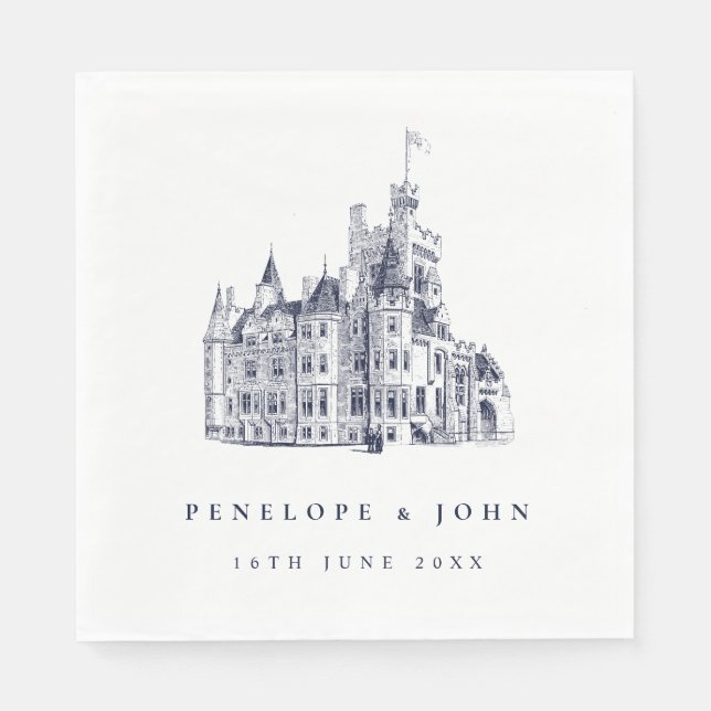 Elegant Vintage Castle Illustration Wedding Napkins (Front)