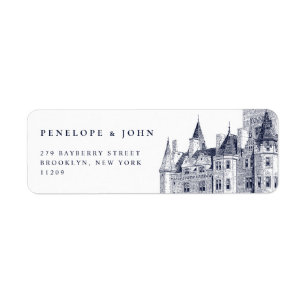 Elegant Vintage Castle Illustration Wedding Return Label