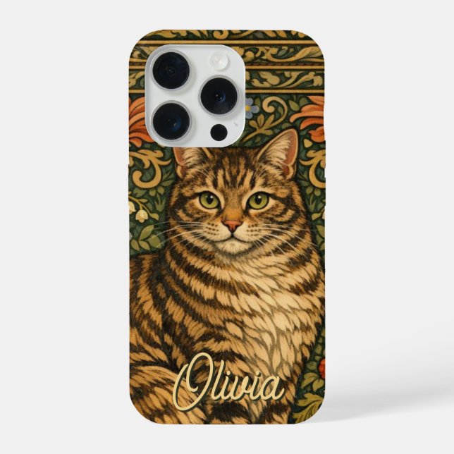 Elegant vintage cat floral botanical iPhone case (Back)