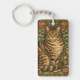 Elegant vintage cat floral botanical keychain