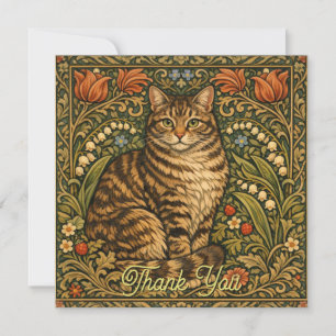 Elegant vintage cat floral botanical thank you card