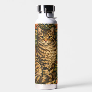 Elegant vintage cat floral botanical water bottle
